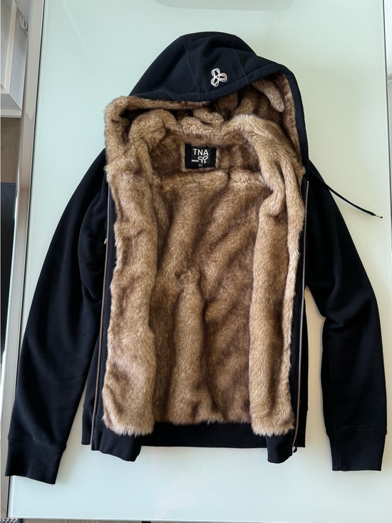TNA Tops - TNA Black Hoodie with Brown Faux Fur Interior
